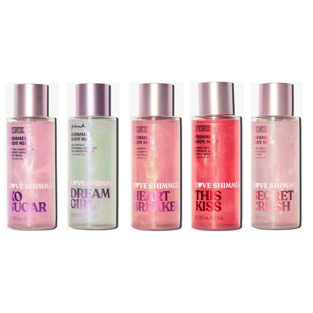 Victoria's Secret PINK Shimmer Glitter Fragrance Body Mist Set of 5 New RARE